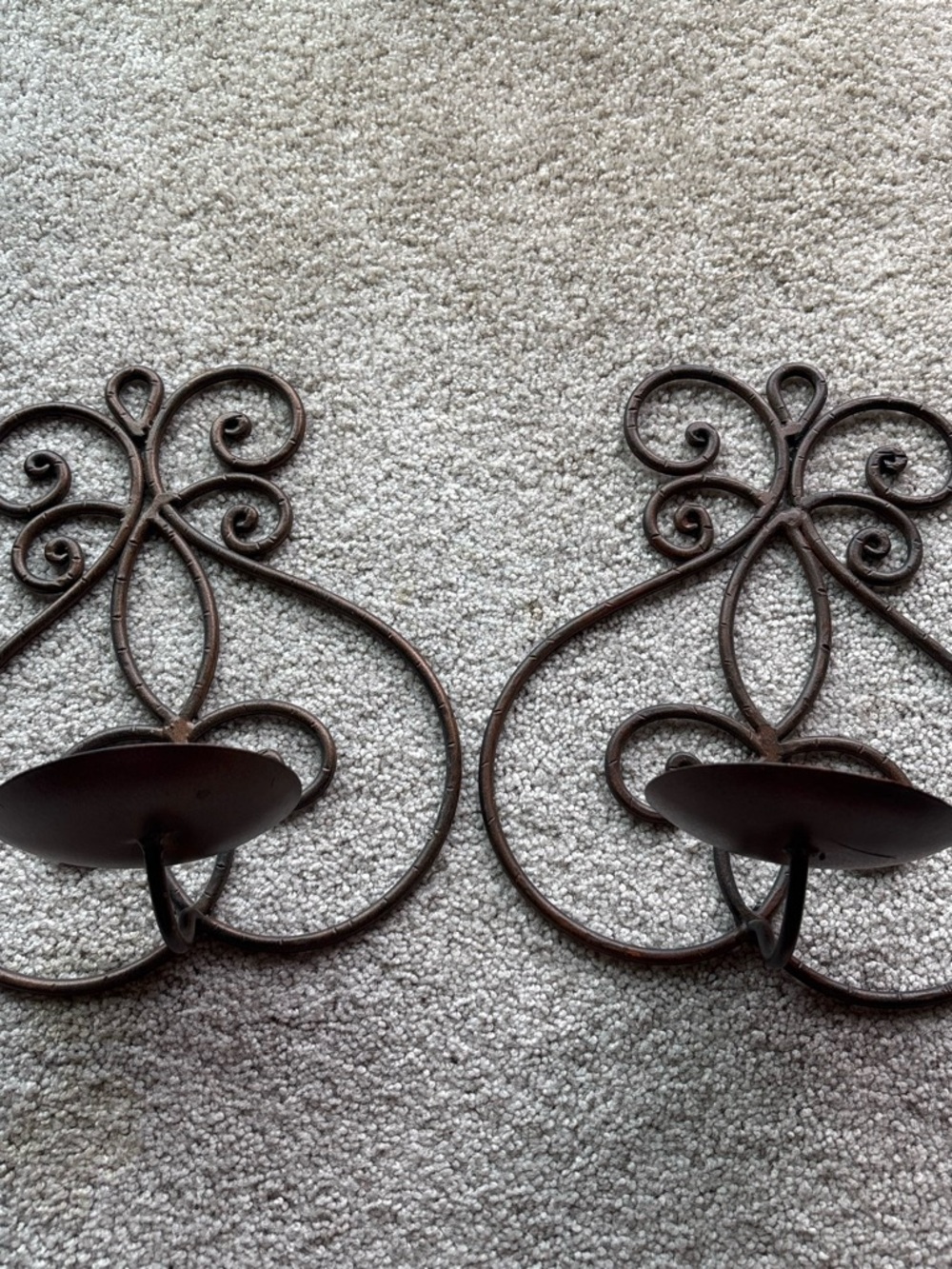 Hand-Forged Iron Wall Sconce Pair in Distressed Brown - Unbranded